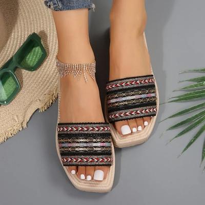 2024 Schuhe für Frauen Sommer Basic Damen Hausschuhe Hohe Qualität Boho Damen Hausschuhe Frauen Metalldekoration Flache Sandalen Zapatos