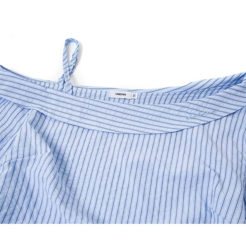 UNBDNS Women's One-Shoulder Striped Tie-Up Shirt: Slimming, Versatile Long Sleeve Top for Autumn