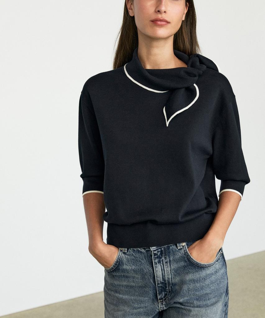Masimodutti 100% Cotton Knit Sweater With Scarf Detail