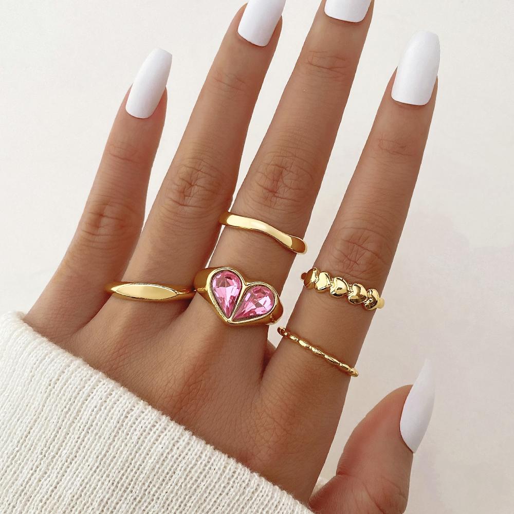 Sexy Fashion Fine Pink Diamond Love Ring 5er Set Hundert Ringe Damen Schmuck Geschenk