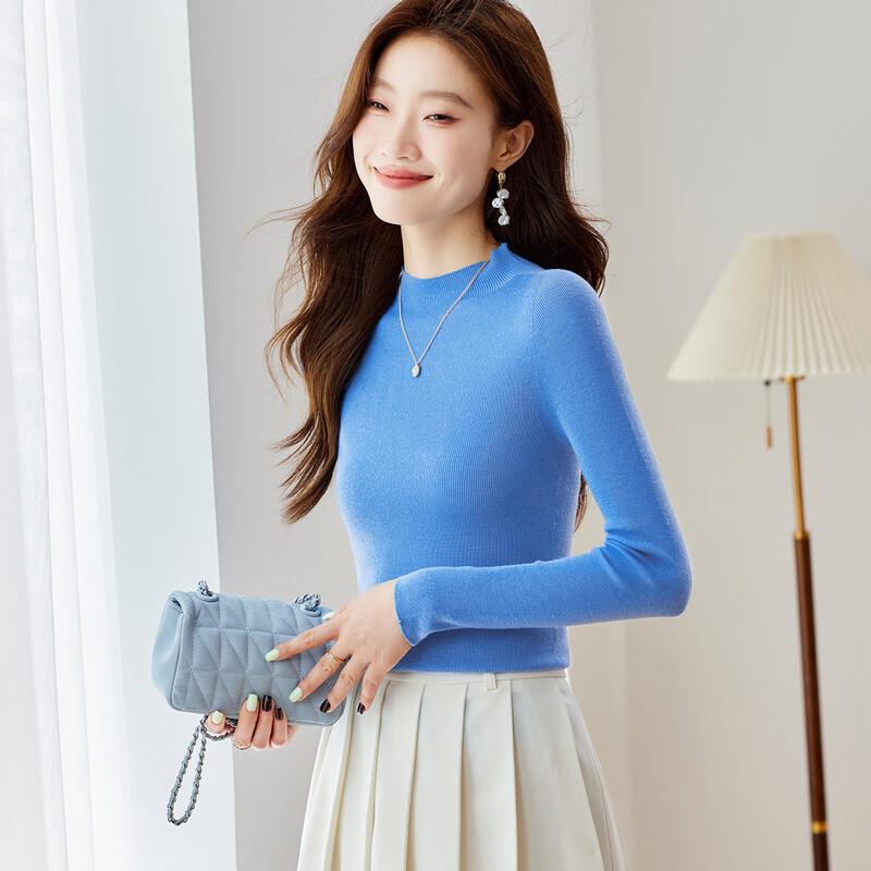 Srcr Women's 100% Wool Half-High Collar Slim Knit Sweater