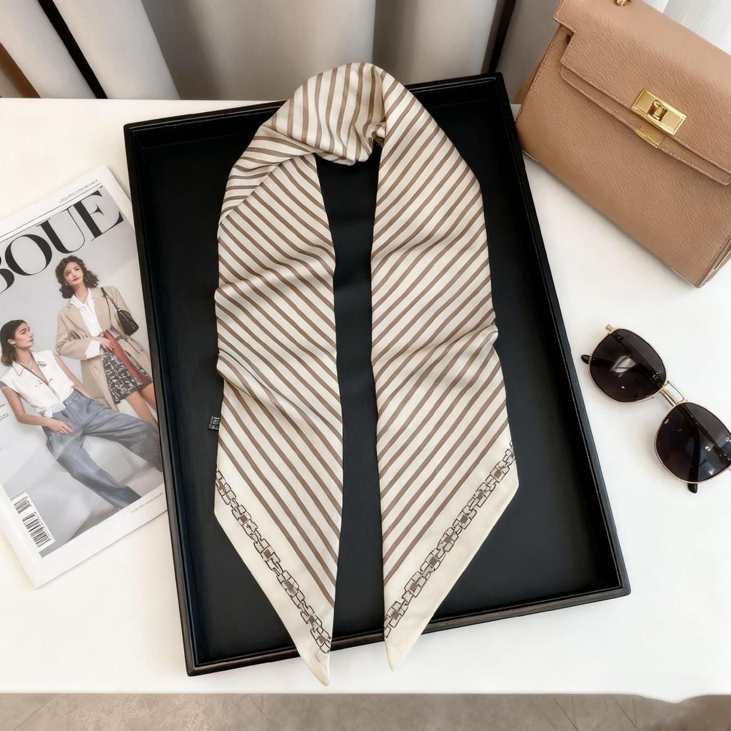 Korean Version of Rabbit Long Silk Scarf Streamer Women's Spring and Autumn New Scarf Double-layer Double-sided Decorative Scarf Handle Tied Bag
