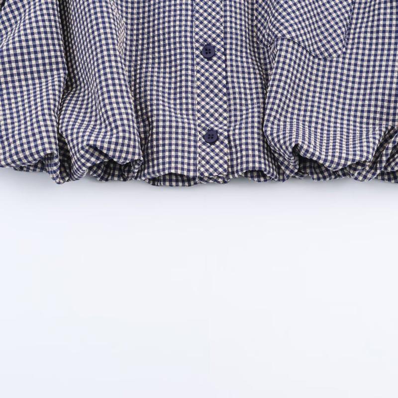 Camisa a Cuadros con Mangas Abullonadas Estilo Universitario para Mujer Otoño 2025