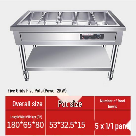 Commercial Electric Food Warmer: Stainless Steel Soup Pot and Serving Counter