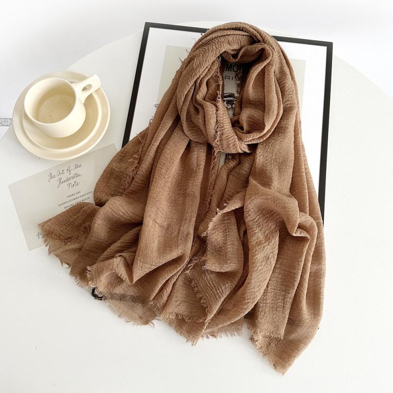 Women's Cotton Linen Gauze Scarf - Solid Color, Summer Sun Protection, Breathable, Retro Fringed Shawl