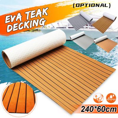 2400x600x6mm Self-Adhesive EVA Foam Faux Teak Decking Sheet Marine Flooring Boat Decking Sheet Gray Black Striped Pad Mat