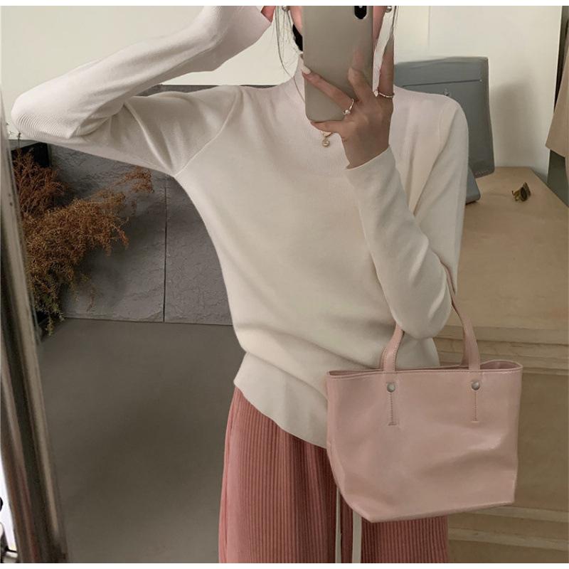 

Удобный и тонкий трикотажный свитер с круглым вырезом половинной высоты, новый свитер-пуловер на осень и зиму, с длинными рукавами, однотонная базовая рубашка One Size белый