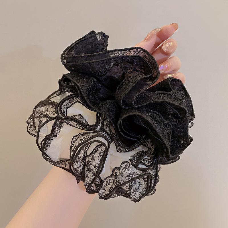 Vintage Oversized Lace Mesh Hair Scrunchies Women Elastic Chiffon Ponytail Holder Hair Rope Hair Bands Headwear Hair Accessories