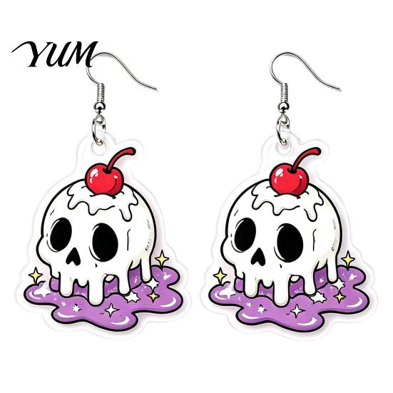 Lightweight Cartoon Pendant 1 Pair Acrylic Halloween Earrings for Women, 2D Flat Cute Unique Gothic Dangle Ghost Skull Drop Earrings, Holiday Jewelry