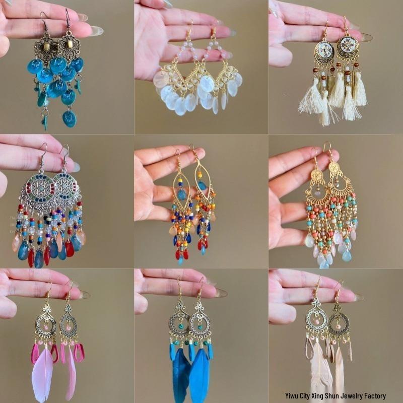 Retro Ethnic Crystal Tassel Earrings: Elegant Water Drop Design for Women