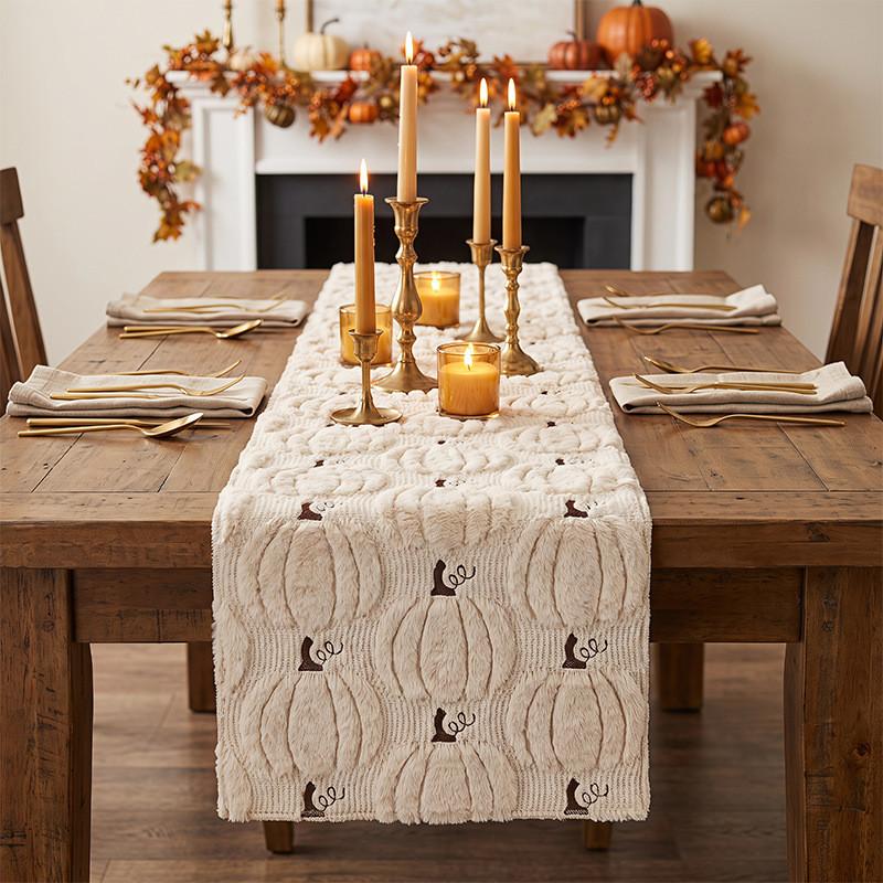 Halloween Table Runner With Embroidered Pumpkin Design For Dining Room Decor
