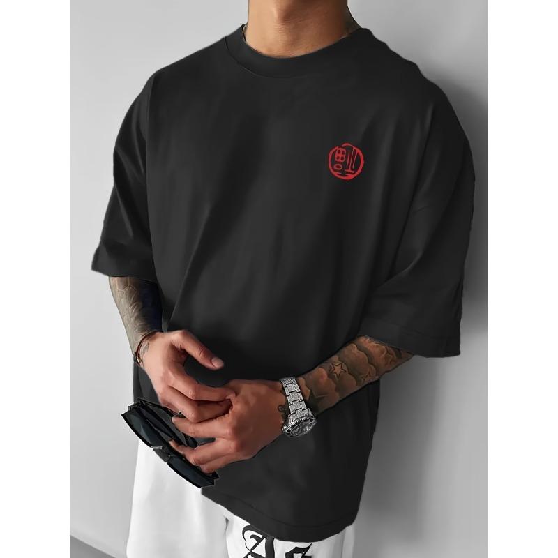 European Size Peaceful And Joyful Pattern Print Design, Men'S Fashion Print Street Casual Short Sleeve T-Shirt, Spring Summer Top