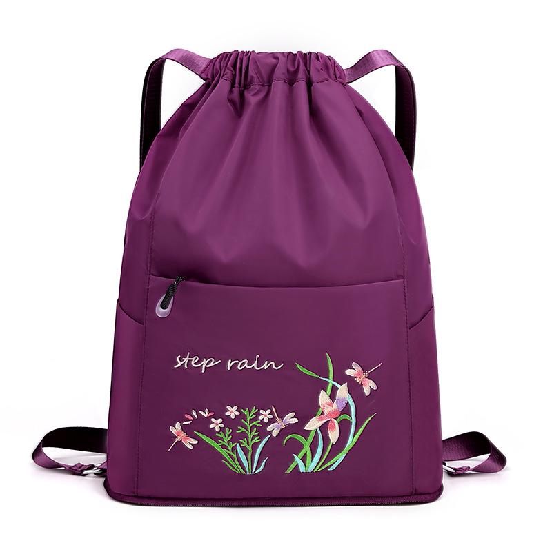 Women's Fashion Embroidery Drawstring Backpack: Oxford Cloth, Foldable Travel Bag