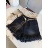 Tassel Fringed Denim Shorts for Women High Waist Thin Wide Leg A-line Half Pants Solid Color Sexy Style Ladies' Clothing