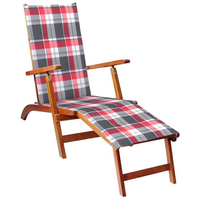 VidaXL Acacia Solid Terrace Chair with Footrest and Cushion Terrace Sunbed Outdoor Lounge Chair 3064027