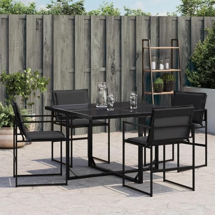 VidaXL Garden Chairs and Cushions Set of 4 Black Steel and Textilene, Garden Seat, Patio Chair, Dining Chair of 4008584