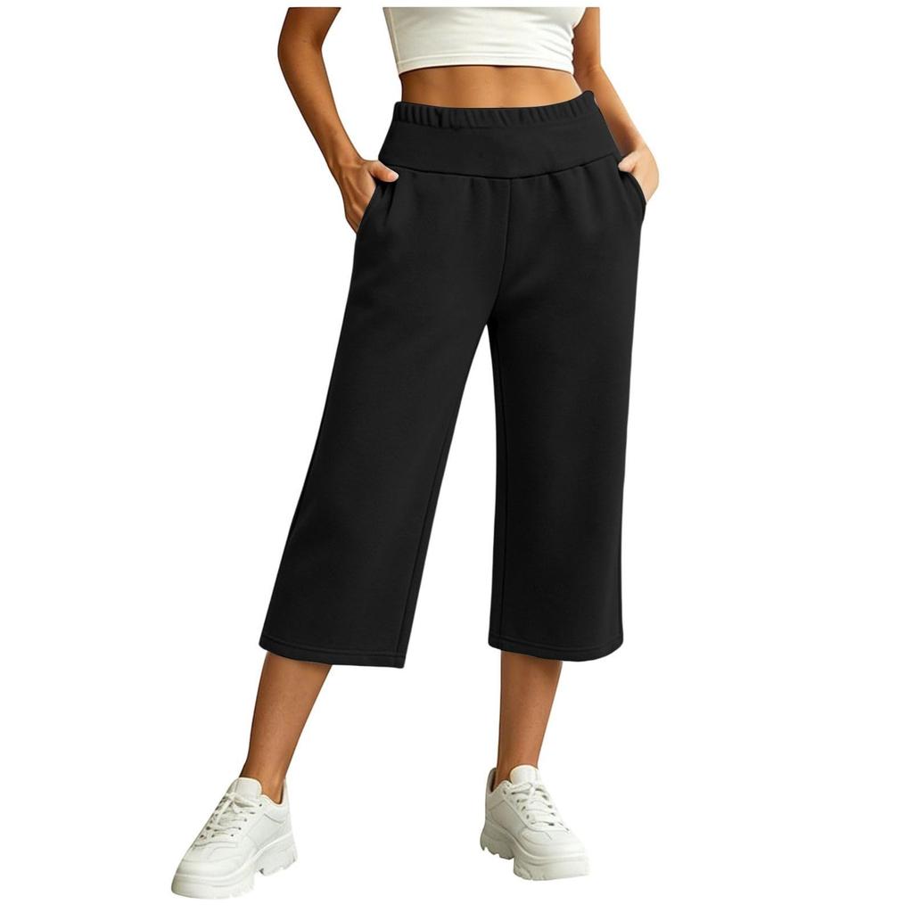 Damen Casual Farbe Lockere Passform Weiter Bein Elastischer Bund Jogginghose für den täglichen Gebrauch