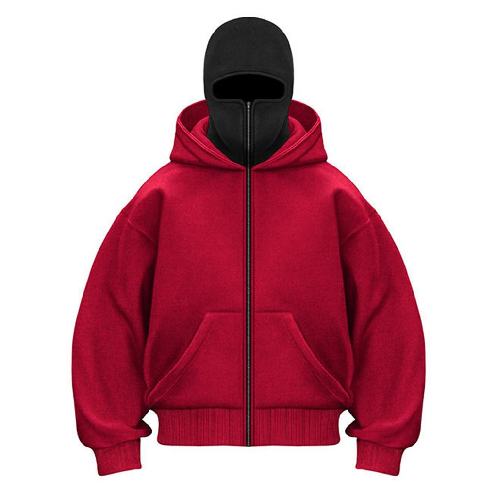 Pánská volná trendy mikina s dvojitou kapucí, kardigan se zipem