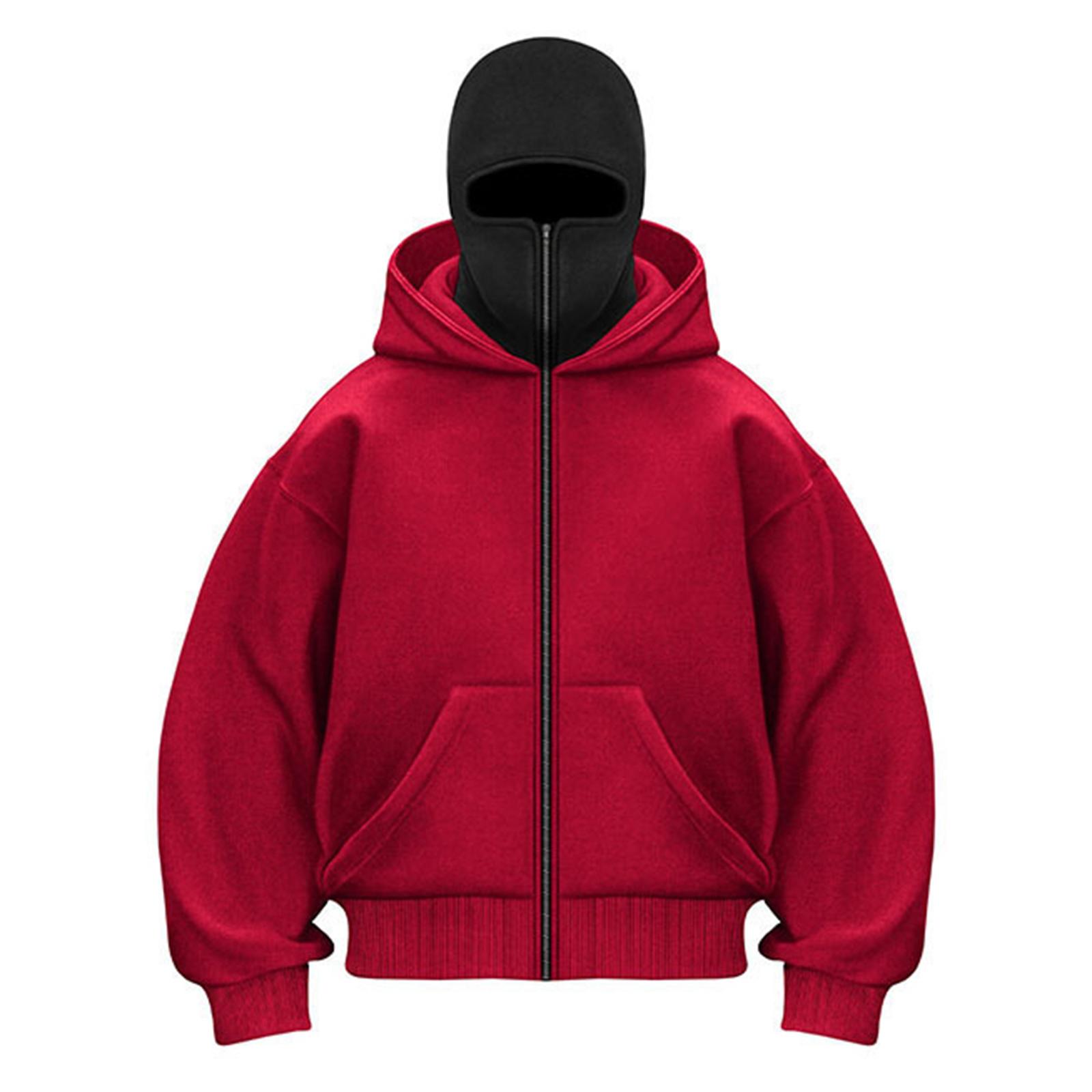 

Мужской кардиган с двойным капюшоном, свободный, уличный, модный, на молнии XL красный