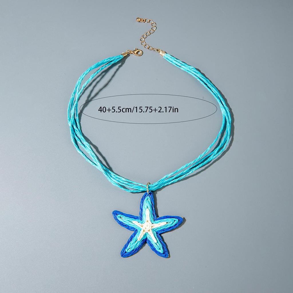 Cross Border Bohemian Style Blue Lafite grass starfish pendant necklace Women Jewelry Beach Style Fake Dopamine Necklace