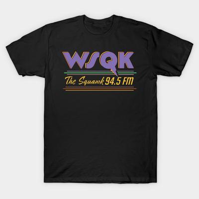 Herren Schwarzes Print-T-Shirt Stranger Things - Dustin Henderson - Wsqk The Squawks 94.5 Fm No-Cut Transferpapier Print Baumwoll-T-Shirt