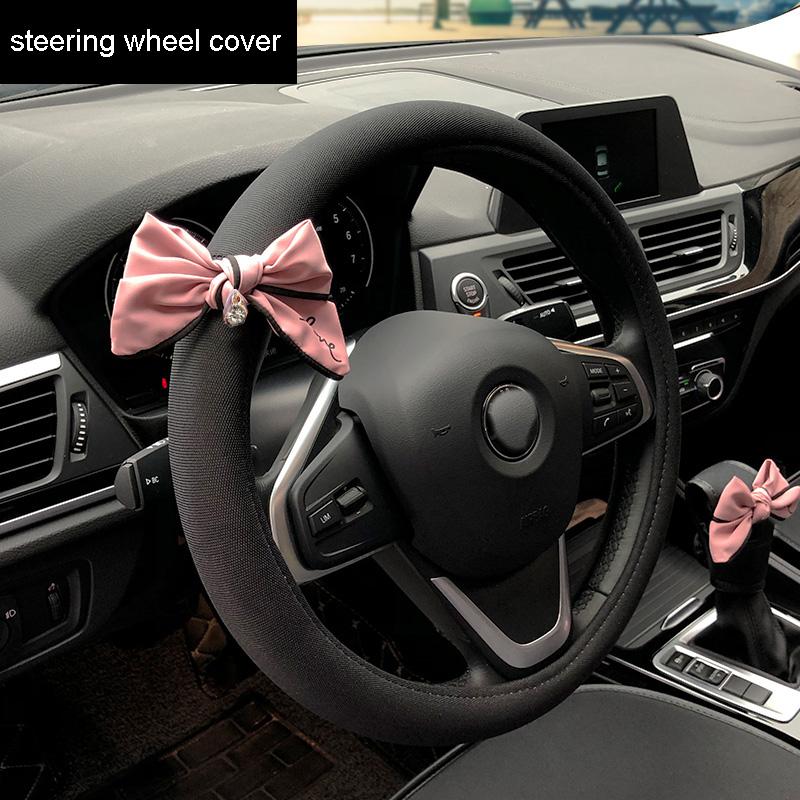 

High Quality Crystal Pink Bow Car Steering Wheel Cover Women Steering-Wheel Cases 14.5-15inch O-Type Auto Interior Accessories