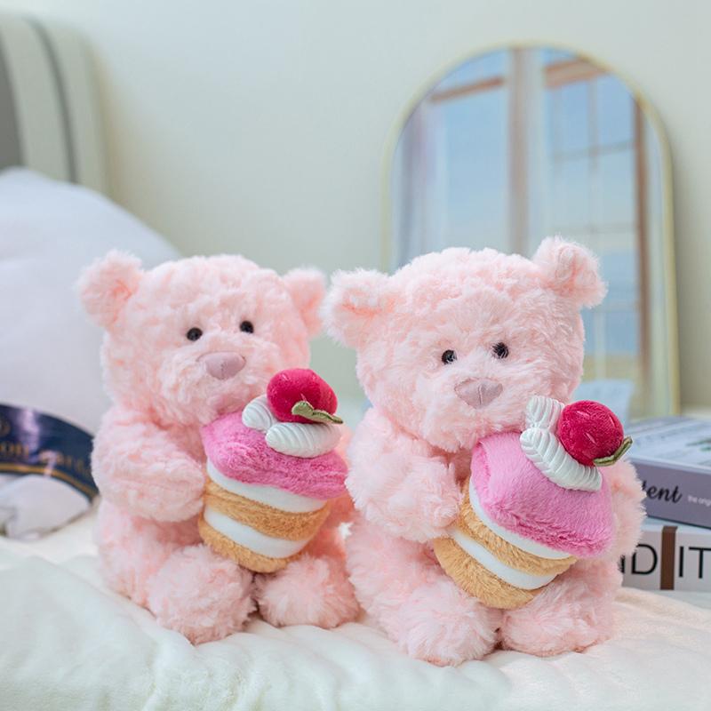 25cm Kawaii Rosa Bär Puppe Plüschtier Kuschelbär Puppe Kuchenaffe Geburtstagsgeschenk für Freundin Beste Freundin Weiches Stofftier Spielzeug