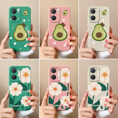 For Vivo Y03t Y02t iQOO U5x Z9 Lite Y400 Pro Y18i Y18t Cute Avocado Pattern Phone Case Lens Protection Liquid Silicone Shockproof Shell For Vivo Cover