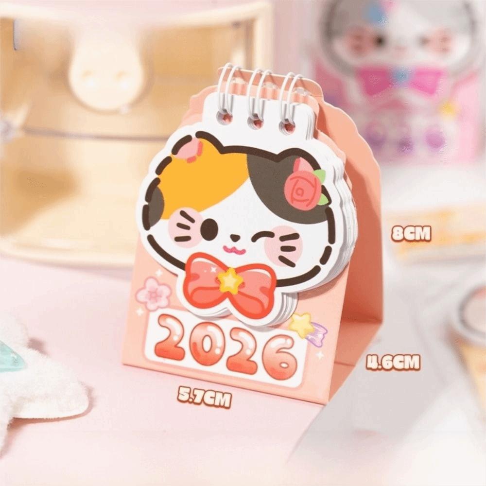 Mini 2026 Desk Calendar Cartoon Cat Schedule Planner Cute Calendar Ornaments  Desktop Ornaments