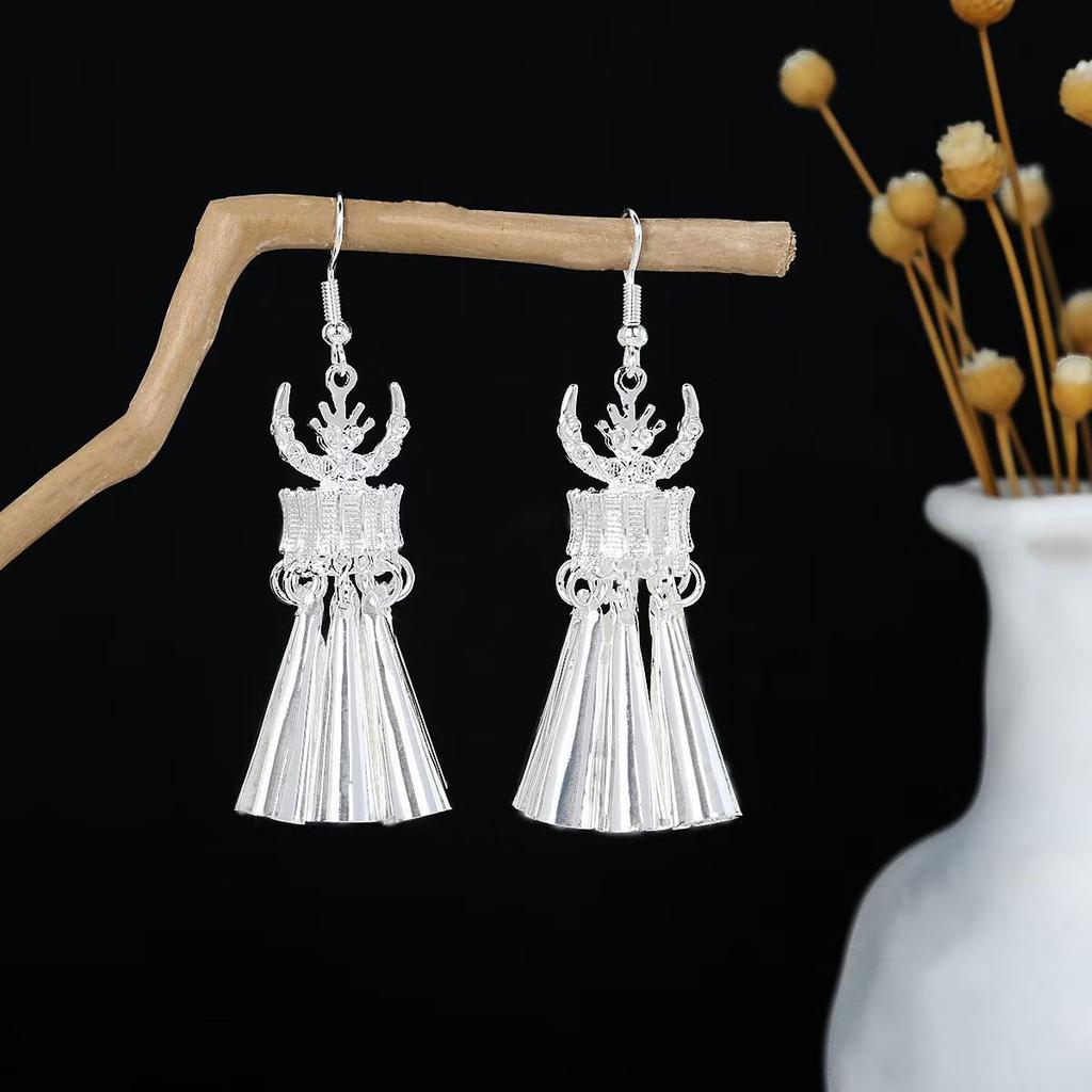 Turquoise Earrings Bohemian Drop Ear Earrings with Tassels, Geometric Alloy, Retro Style, Boastful Ear Accessories