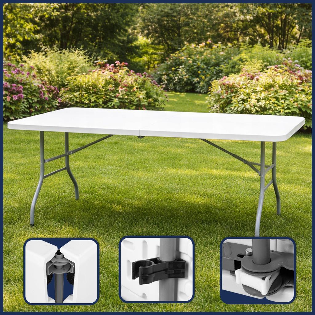 [15] Large foldable garden catering table in a suitcase, white, 180 cm D1153