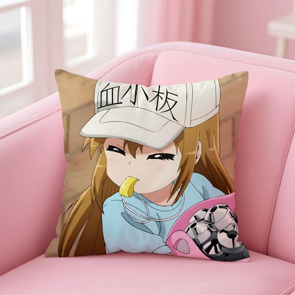 Anime C-Cells at WorkS Cushion Cover Comfortable Reversible Pillow Cover Ideal for Car Sofa Bedroom & Beyond