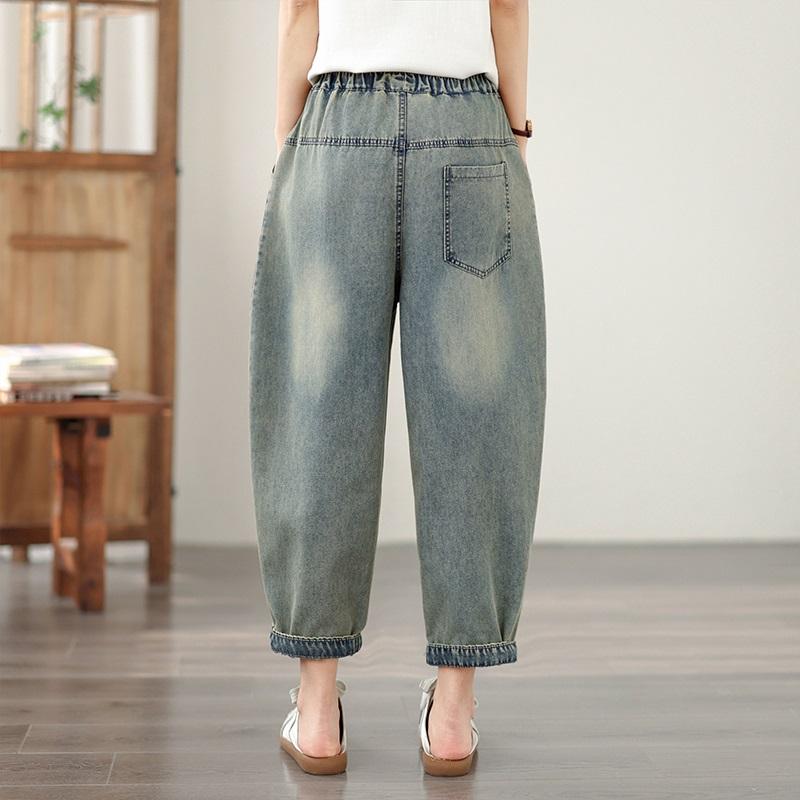 Plus Size Vintage High Waist Casual Loose Women Spring Summer Autumn Jeans Denim Harem Pants