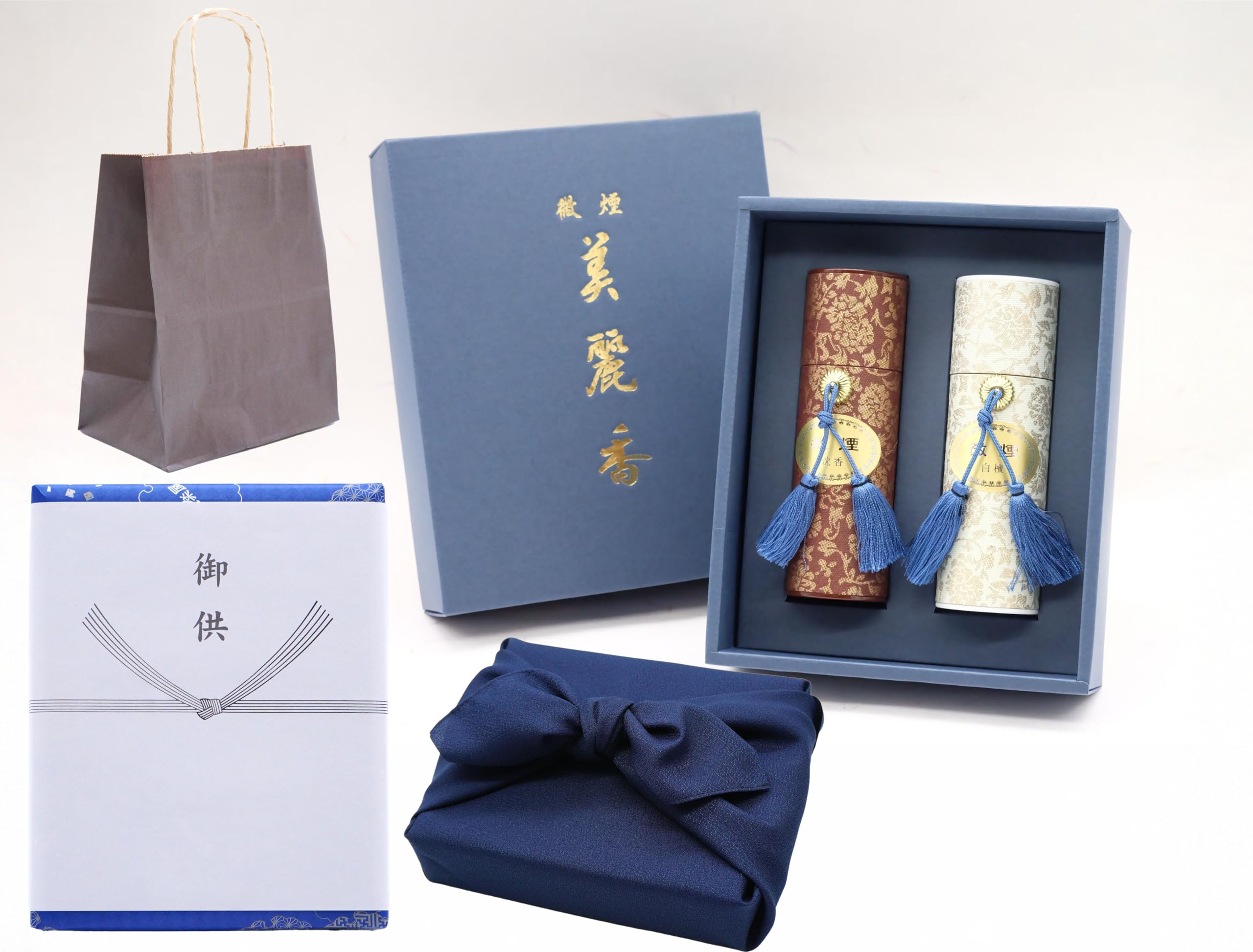 

[Kyoto Furoshiki (Navy Blue) and Carrying Bag Included] [[Beautiful Incense] Sandalwood and Agarwood Scents, Low Smoke Incense, Gift Wrapping and