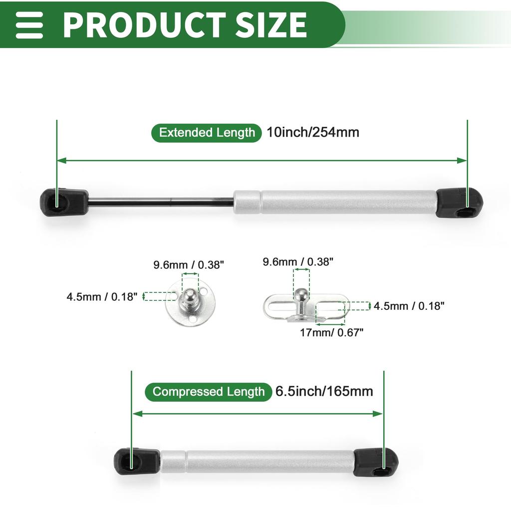 Motoforti Universal Lift Support Struts Lift Support Shocks 10"/254mm 35lbs/160N/16kg Silver Tone