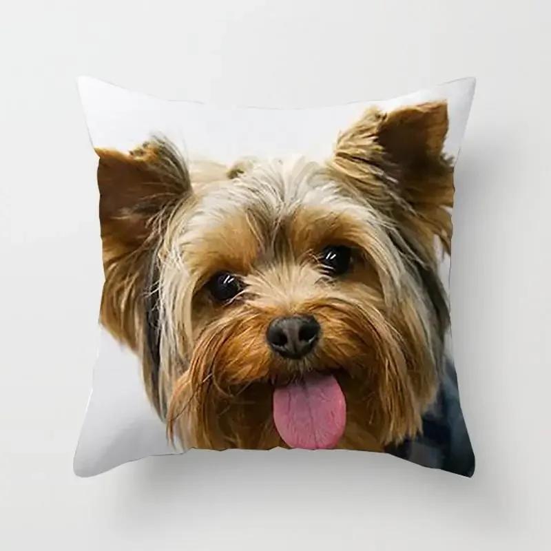 1Pc Cute Dog Yorkie Bichon Yorkshire Decor Print Pillow Case Bedroom Sofa Waist Cushions Cover Car Decoration Cushion