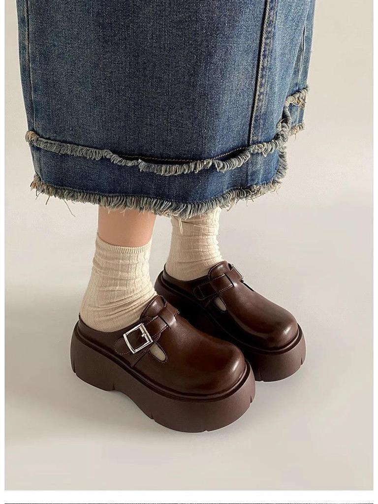 2024 Stylish French-Designed Thick-Sole Slip-On Half Slippers for Outdoor Wear