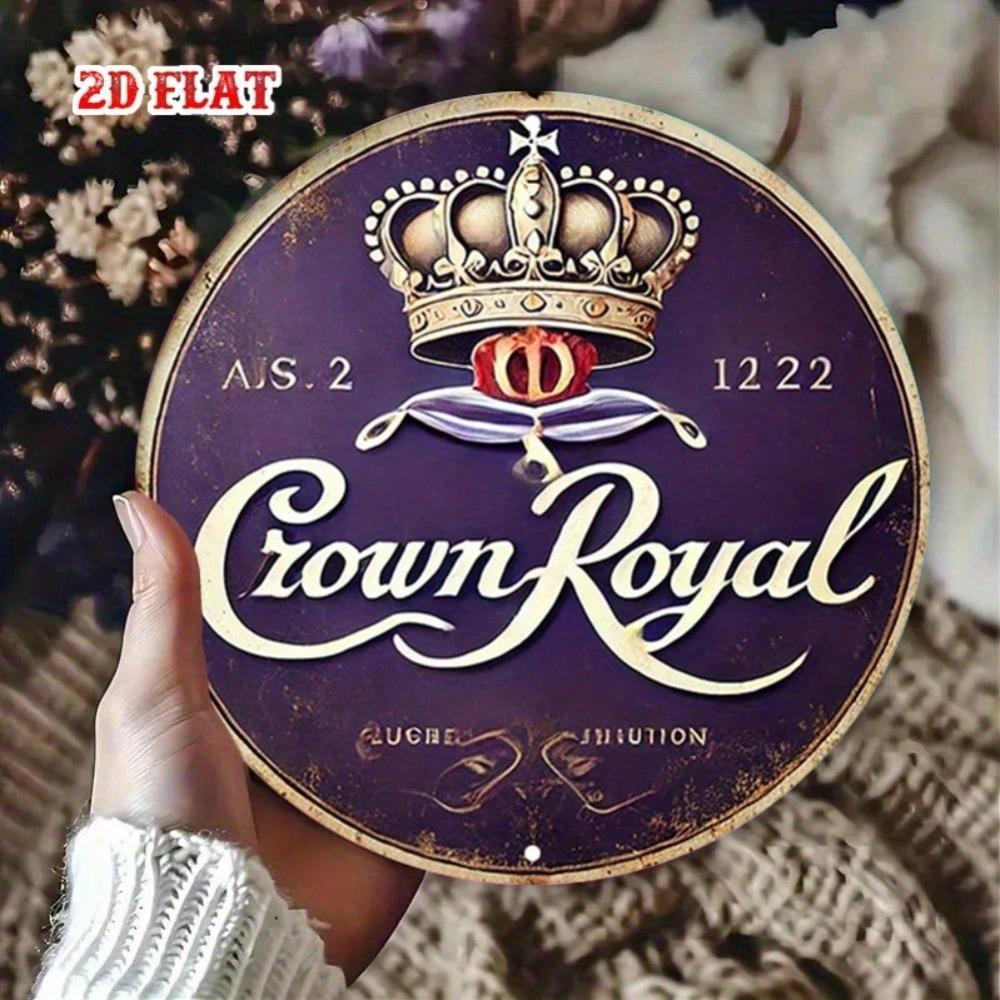 Vintage Royal Crown Whiskey Metal Sign Wall Art 7.87 Inch Round Home Bar Decor
