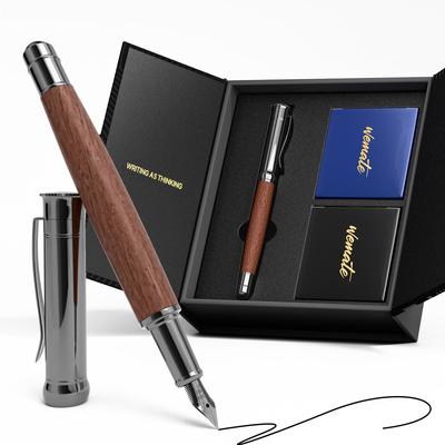 WEMATE Holz Füllfederhalter Set mit Feiner Feder 20 Tintenpatronen Schwarz 10 und 1 Konverter Schreibflüssig und Geschenk für Männer und Frauen Feder, (10 + Blau), Inbegriffen,