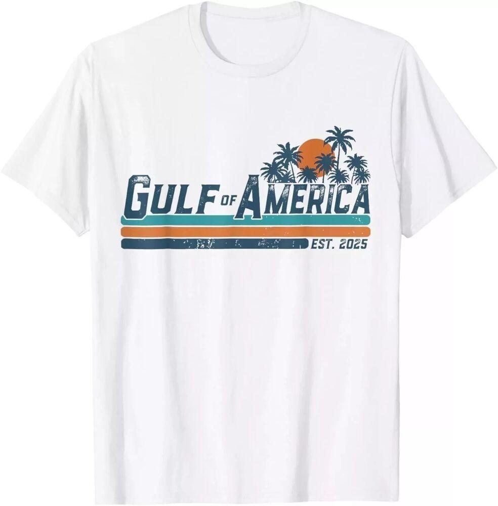 Unisex Shirt Cotton Oversize Large Size Retro Gulf Of USA America Est 2025 American Flag Gulf Mexico Full Color T-Shirt