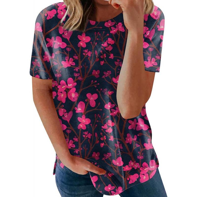 Blumenmuster 3D-Druck T-Shirts Damen Sommer Rundhals Kurzarm T-Shirt Y2k Harajuku Tees Streetwear Oberteil Damenbekleidung