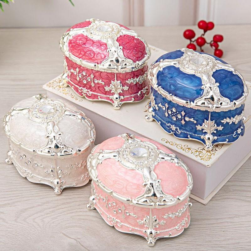 Elegant Oval Jewelry Box With Rhinestone Decor Zinc Alloy Gift Case Women Birthday Wedding Travel Souvenir Storage
