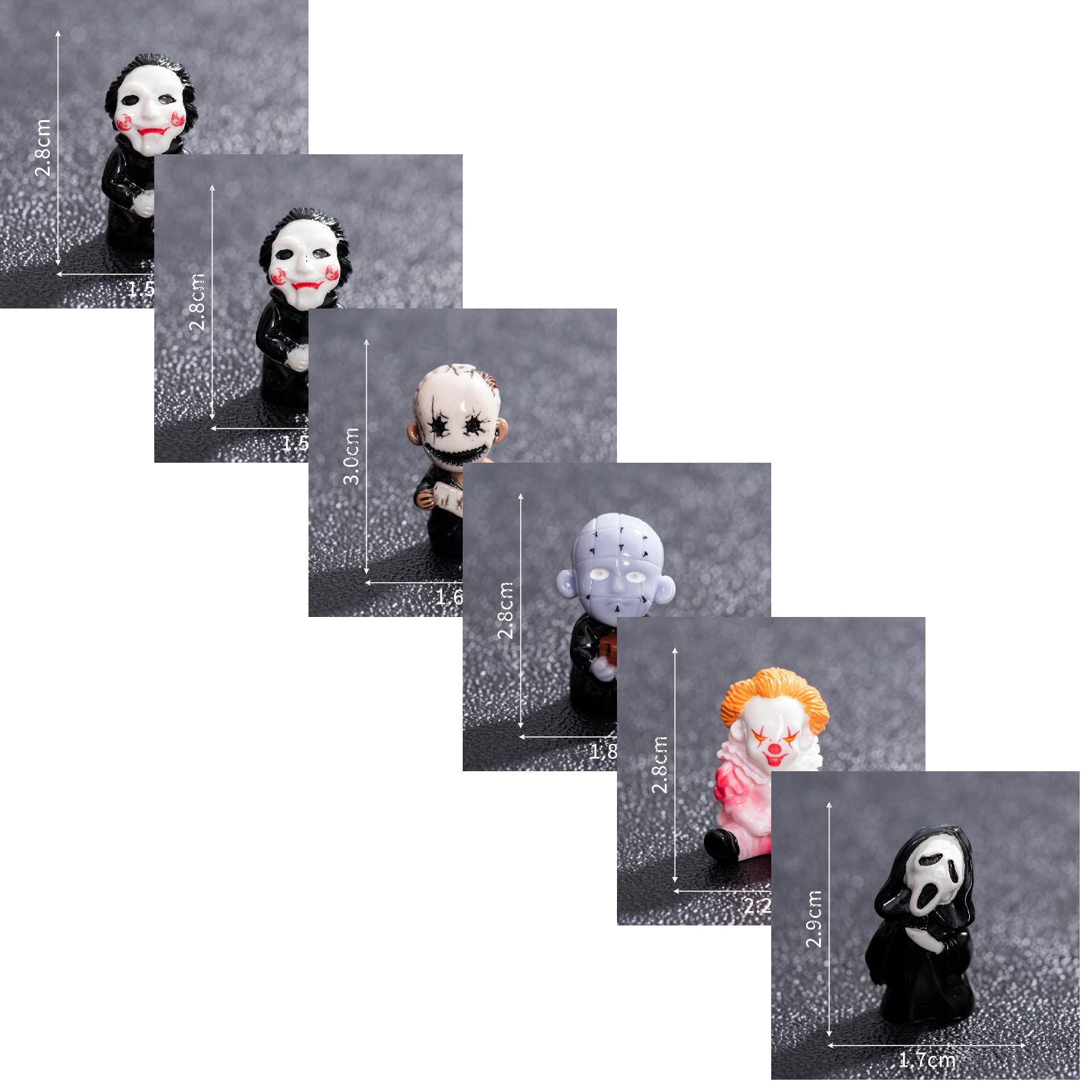 Set of 6 Resin Horror Character Figurines Miniature Desktop Car Decorations Collectible Small Sculptures for Home Office Display One Size