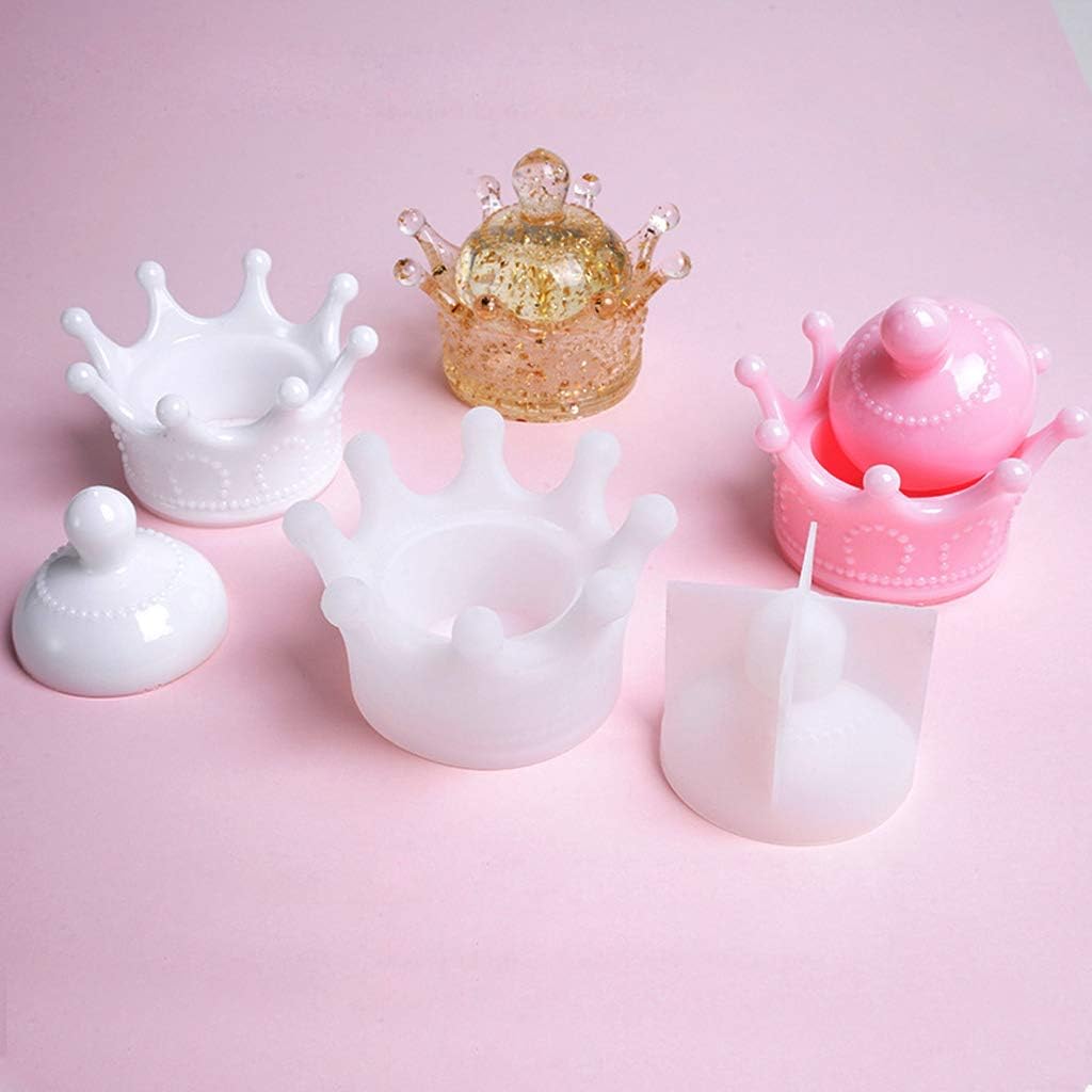 Cute Crown Jewelry Storage Box Epoxy Resin Casting Silicone Mold Craft Tools, White