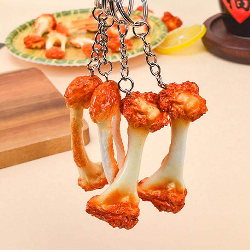Pvc Chicken Wing Bone Charm Simulated Chicken Leg Bone Key Ring Props Imitation Food Key Chain Bag Pendant Decoration Cute Gift