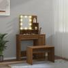 VidaXL Vanity Set with LED Cosmetic Table Makeup Dressing Table Jewelry Table Bedroom Brown Oak 3114122