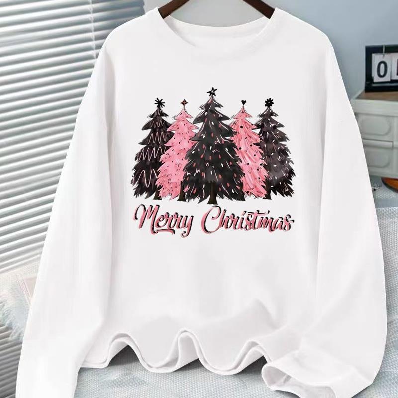 (Asian Size) Tree Cute Lovely Print T Shirt Christmas New Year Graphic Tee Women Autumn Winter Casual Fashion Top Clothing Long Sleeve T-shirts