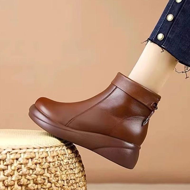 Weiches Leder Herbst und Winter Neu Verdickt Warm Baumwollstiefel Rückseite Schnürung Samtschuhe Bequem Runde Spitze