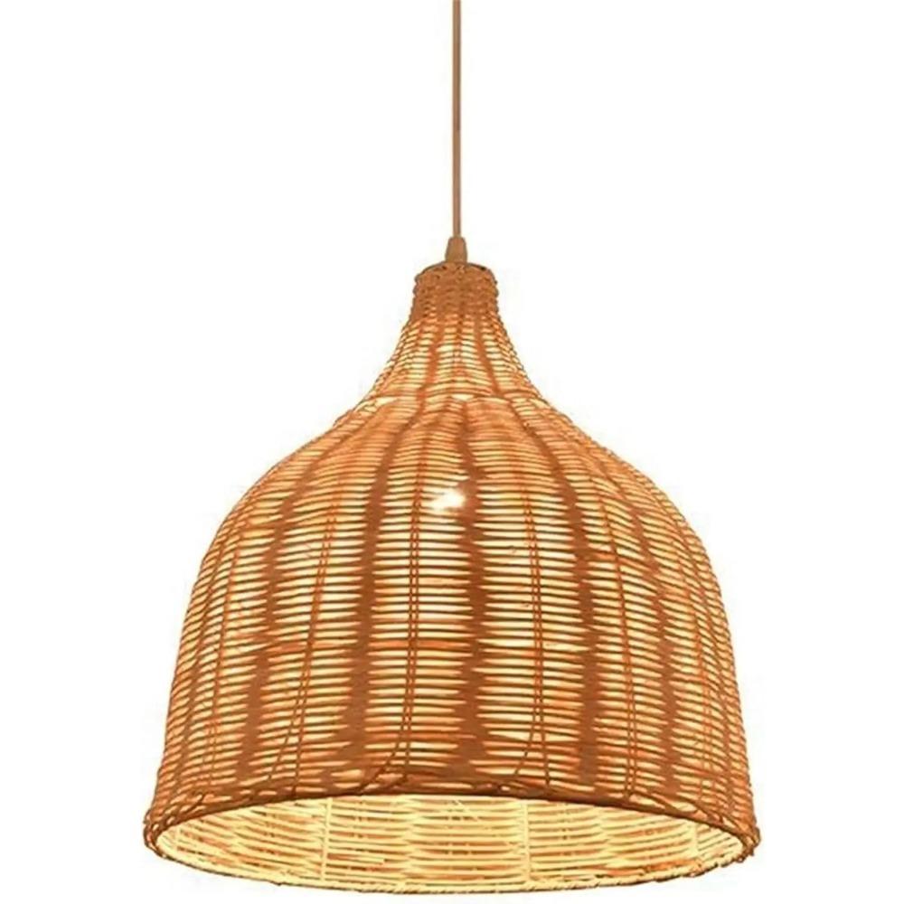 Retro Wicker Chandelier 26/35CM Handwoven Pendant Light Ceiling Hanging Lamp E27 Living Room Bamboo Light Fixture for Home Decor