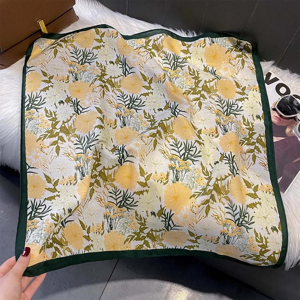 Retro Oil Painting Print Head Scarf for Women Wraps Cotton Feel Hijab Warm Spring Autumn Soft Square Foulard Bandana Neckerchief